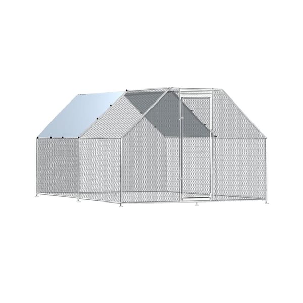 Tidoin 12.5 ft. W x 9.2 ft. D x 6.4 ft. H Metal In-Ground Chicken Coop with 1-Door and Flat Top