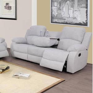 Cindy 82 in. Round Arm Linen Rectangle Reclining Sofa in light Gray