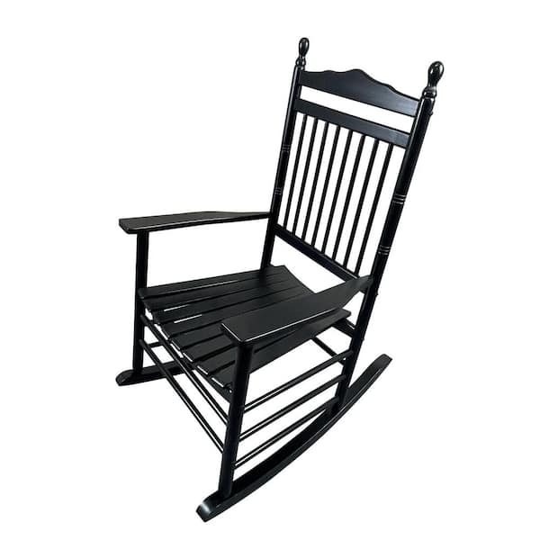 1-Piece Black Wood Outdoor Rocking Chair-Seat Width 20 in./Height 18 in.