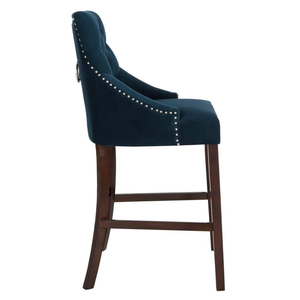 Elegant Navy Velvet and Chrome Wingback Bar Stool, Set of 2