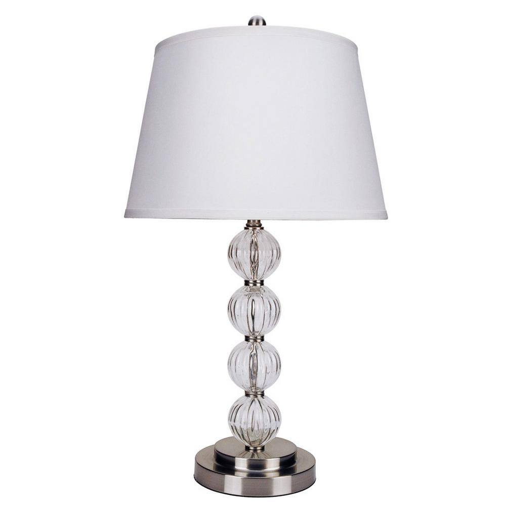 Silver Metal Table Lamp with White Linen Empire Shade