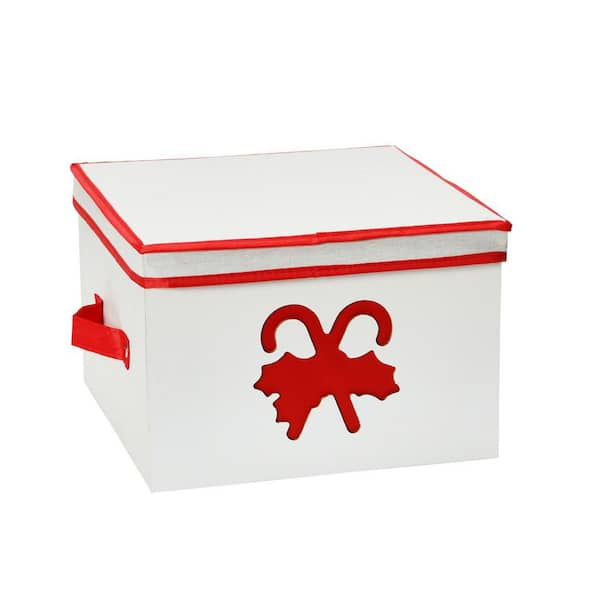 HOUSEHOLD ESSENTIALS Medium Holiday Decoration Box Red Candy Cane