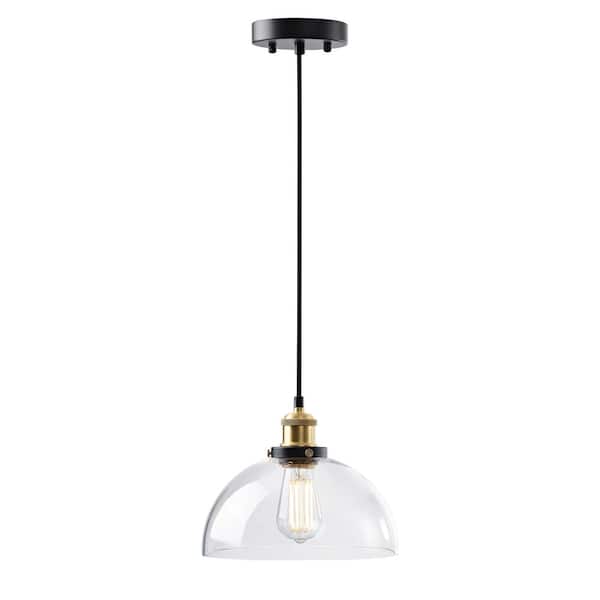 Jojospring Heliana 1-Light Antique Gold and Black Clear Glass Bowl Shade Pendant Light - 9.7 in. Dia x 8.5 in. H