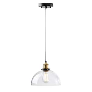 Heliana 1-Light Antique Gold and Black Clear Glass Bowl Shade Pendant Light - 9.7 in. Dia x 8.5 in. H