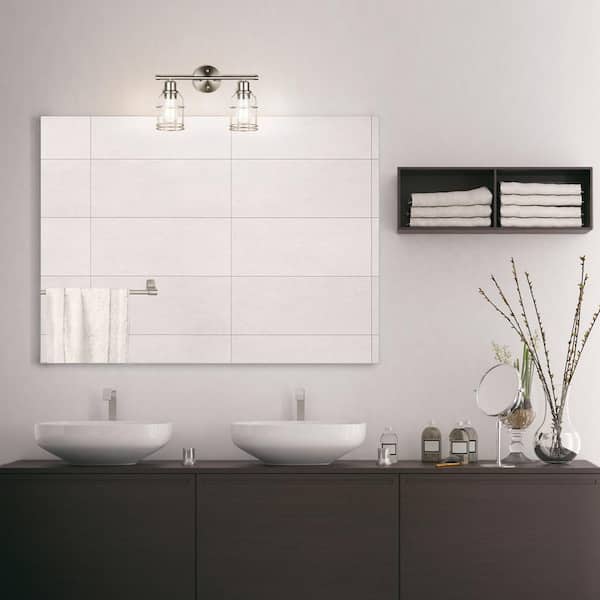 Dundas 16 in. 2-Light Brushed Nickel Vanity Light with Cage Shades, Incandescent Bulbs Included