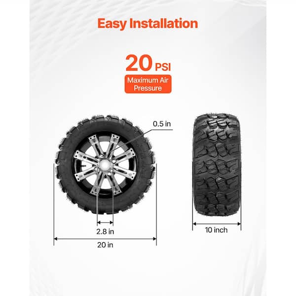 Golf Cart Wheels, 800 lbs. Load, 12 in. 20 x 10-12 Black Aluminum Alloy Golf Cart Tires and Wheels Combo, Fit Club Car