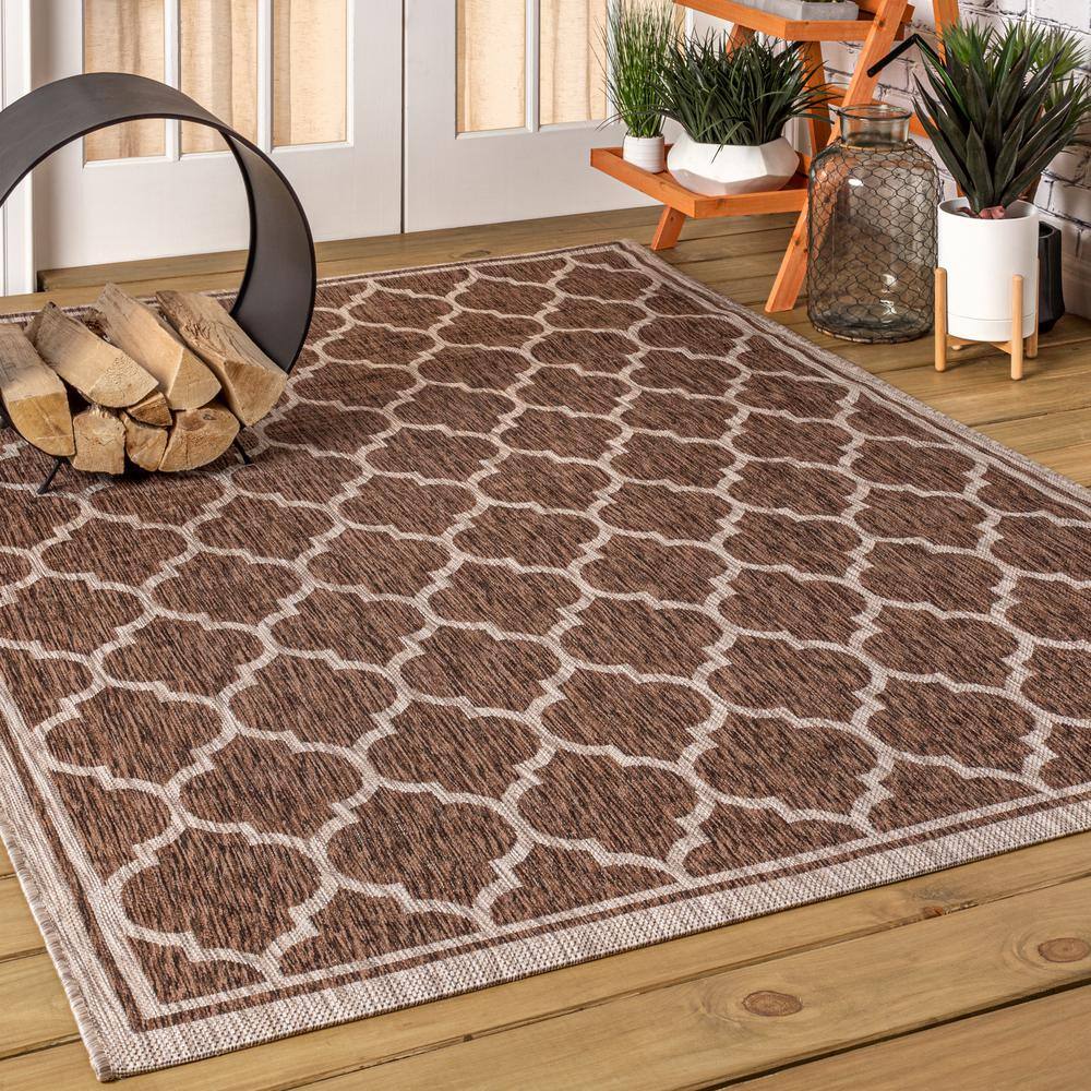Espresso and Taupe Trellis Synthetic 9' x 12' Area Rug