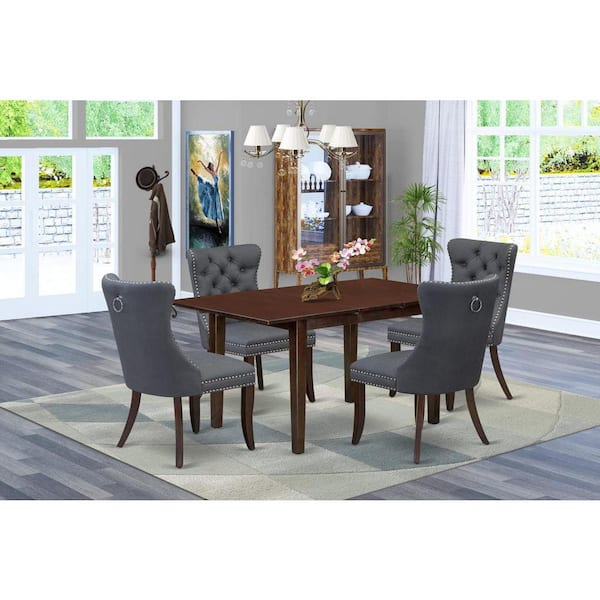 East West Furniture 5-Piece Mahogany Finish Solid Wood Top - Rectangular Dining Room Set with Butterfly Leaf - Seats 4