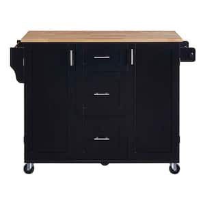 Black Wood 51.49 in. Kitchen Island with 3-Drawer, 2-Slide-out Shelf and Internal Storage Rack