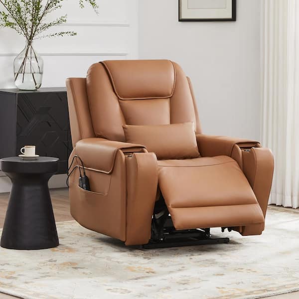 Leopoldine Saddle Genuine Leather Power Lift Recliner with Adjustable Headrest, Massage, Heating, Storage Pocket