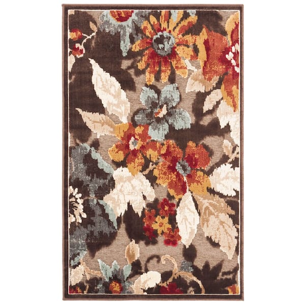 Paradise 3 ft. x 4 ft. Dark Brown Floral Ornate Area Rug