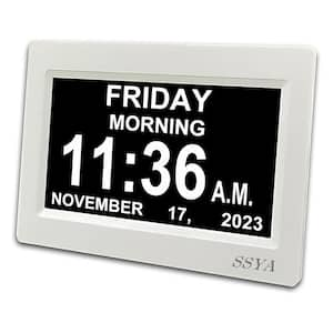 Digital Calendar Alarm Clock for Vision Impaired, Elderly, Memory Loss with Non Abbreviated Clock with Date & Day 7 in.