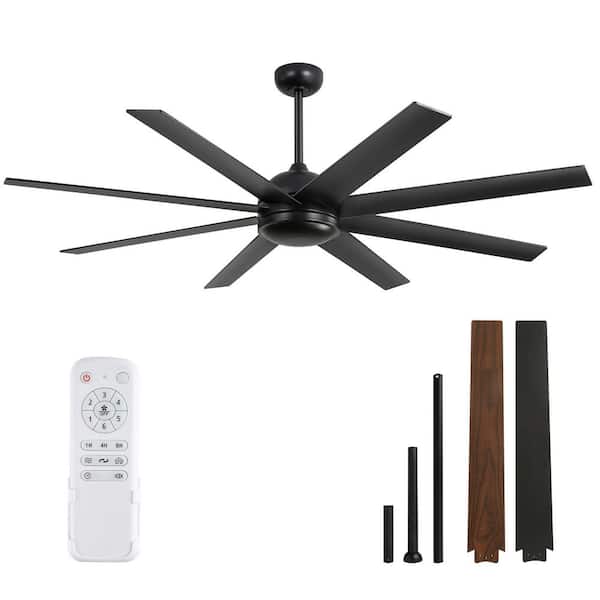 65 in. Indoor 6 Fan Speeds Ceiling Fan in Black/Wood Grain with Remote Control Included