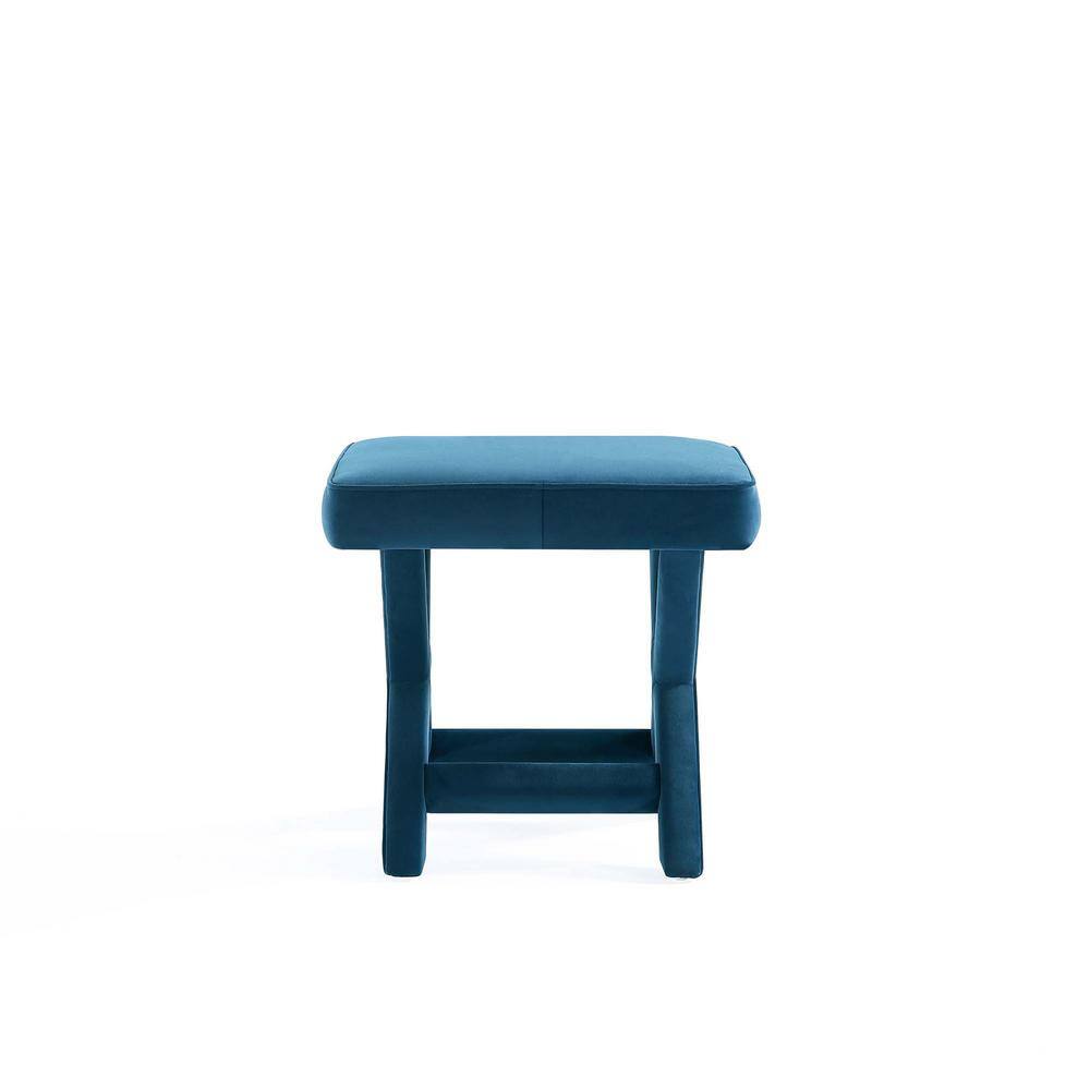 Abigail Blue Velvet Upholstered X-Base Ottoman