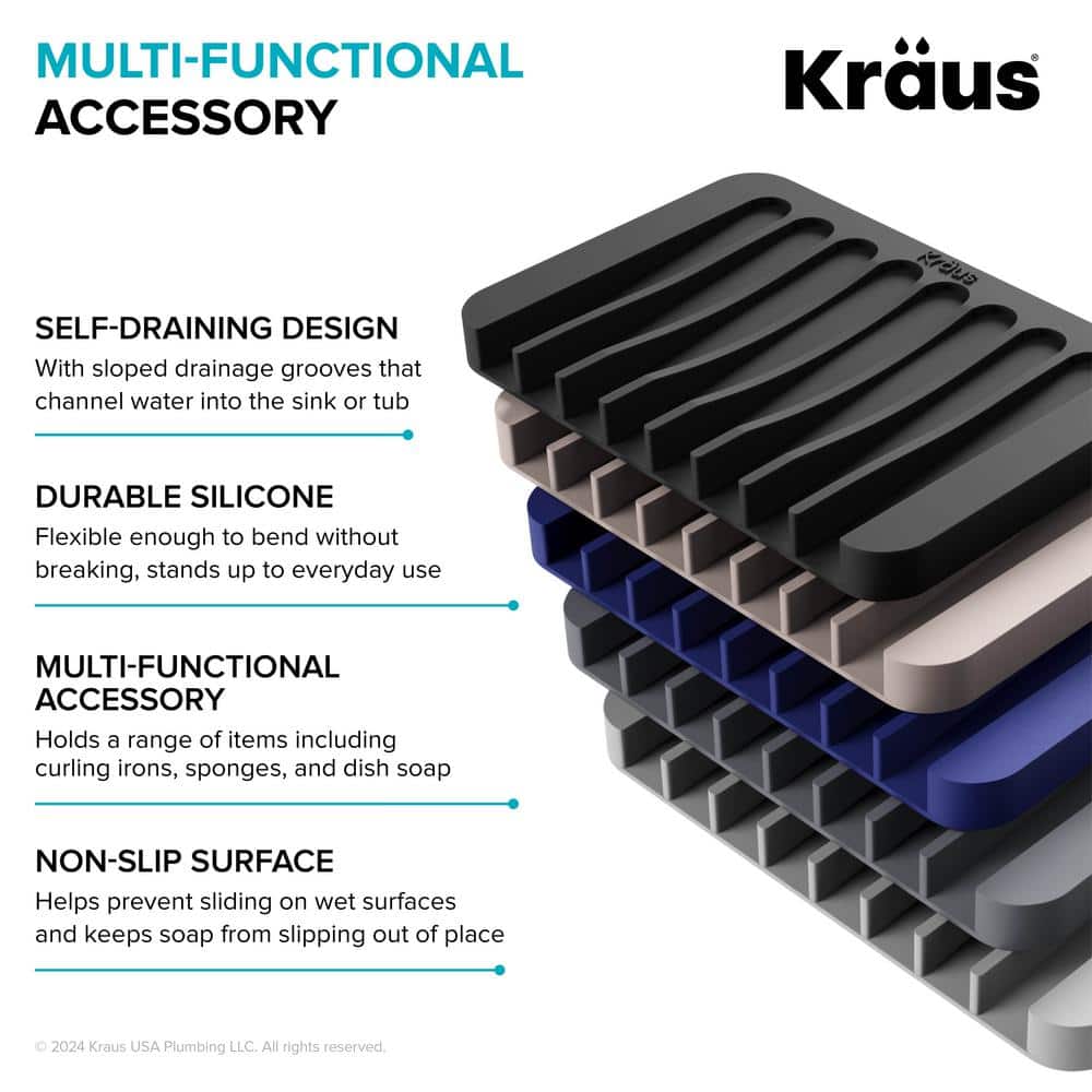Dark Grey Rectangular Silicone Soap Dish and Sponge Holder
