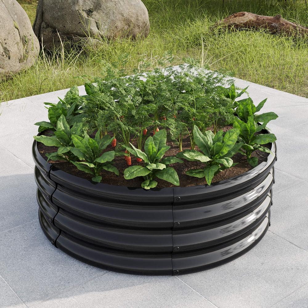 HOTEBIKE 47.24 in. Metal Patio Planter Round Raised Garden Bed, Outdoor ...