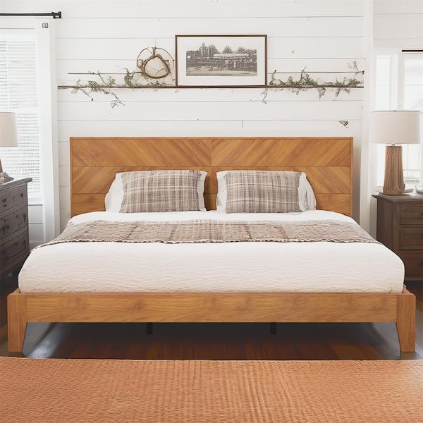 GALANO Weiss Clara Amber Walnut Brown King Platform Bed with Headboard