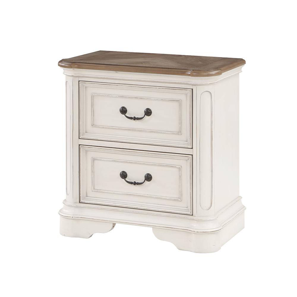 Florian Antique White and Oak 2-Drawer Wooden Nightstand