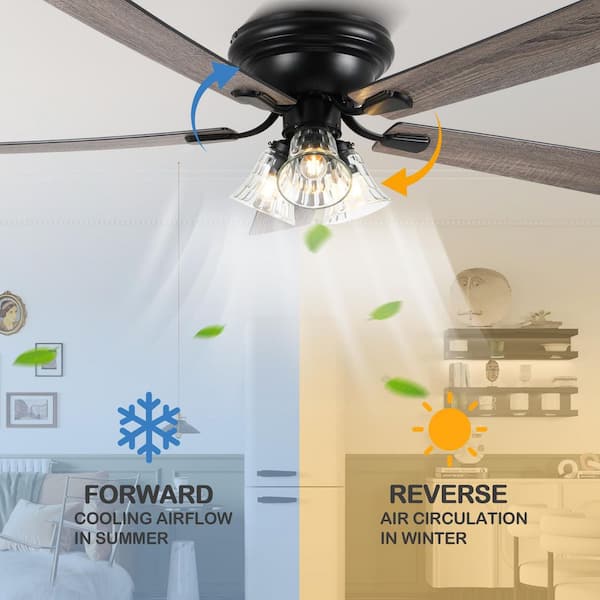 Aesthet 52 in. Indoor Matte Black Farmhouse Rustic Ceiling Fan with Glass Light Fixture, 5 Blades, 6-Speed DC Motor