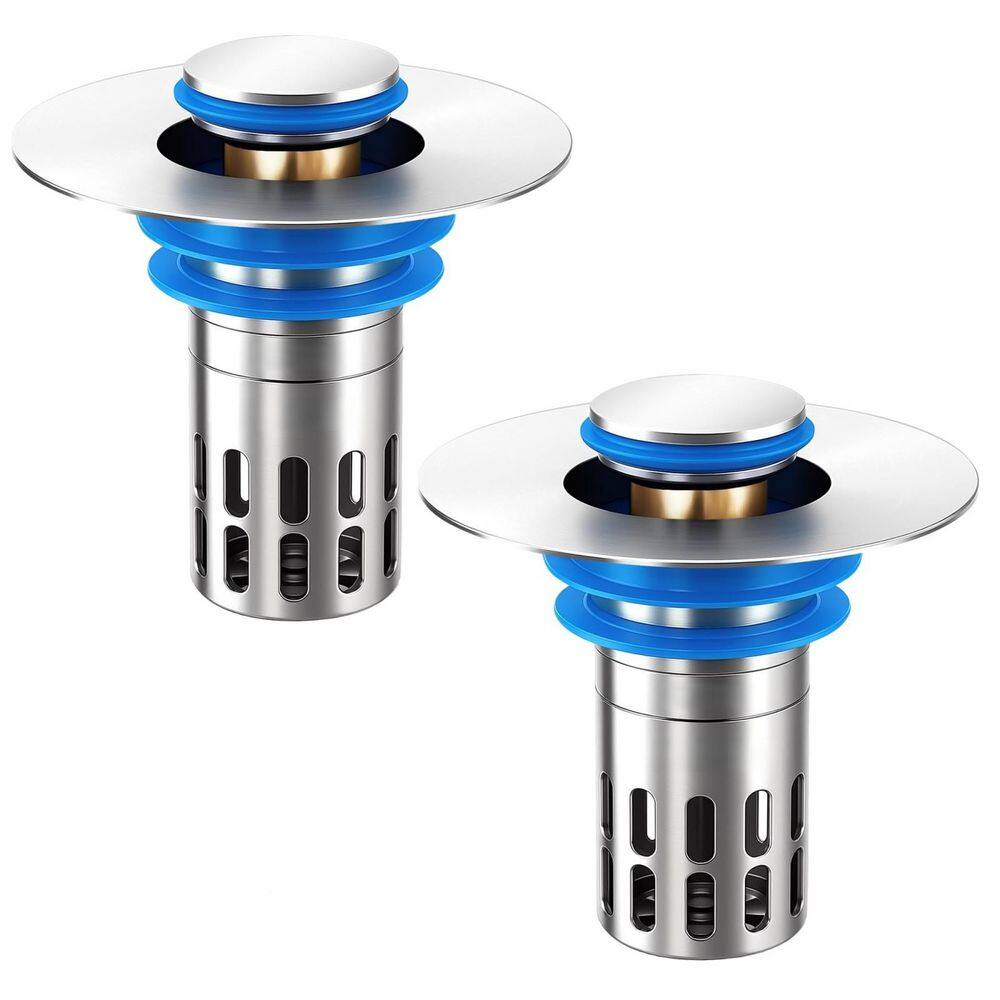 2-Pack 2.56 in. H x 2.36 in. W x 2.36 in. D Bathroom Sink Stopper with Removable Filter Basket, Silver Polished price history on PriceWatchPro