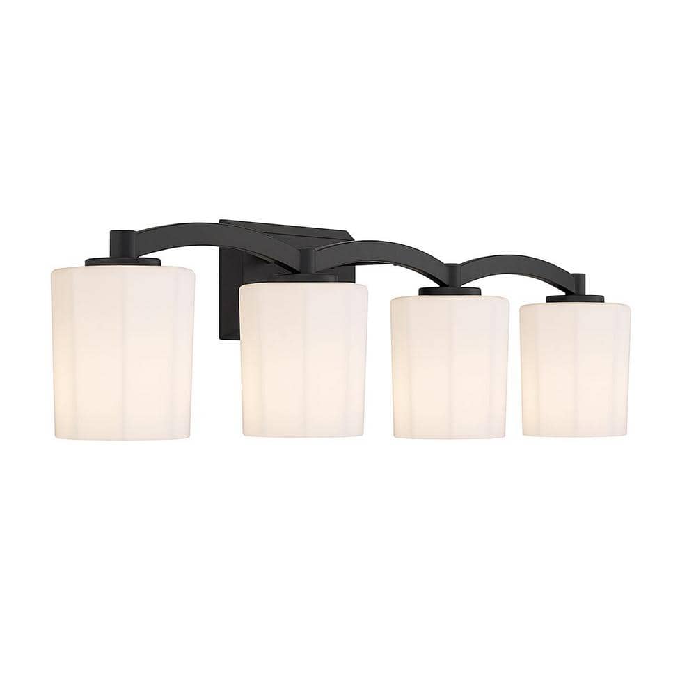 Whitney Matte Black 4-Light Vanity with Fluted Glass Shades