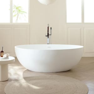 Oeno 67 in. x 39 in. Extra Wide Stone Resin Freestanding Soaking Bathtub in White