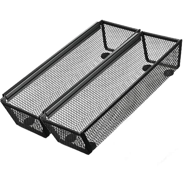 2PCS Mesh Drawer Organizer Black Interlocking Arm Non-Slip Rubber Home Office Utensil Flatware Pen Holder