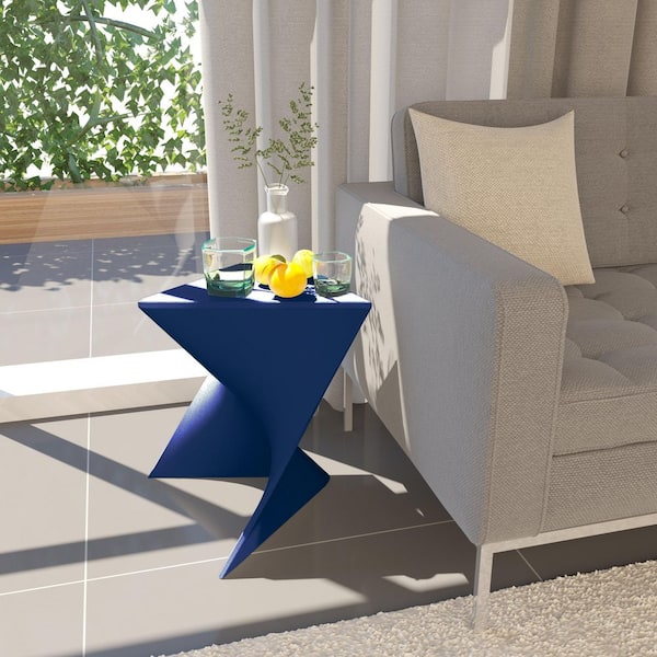 Randolph 15.75 in. Modern Triangle Accent End Table Lightweight Side Vanity Table in Navy Blue