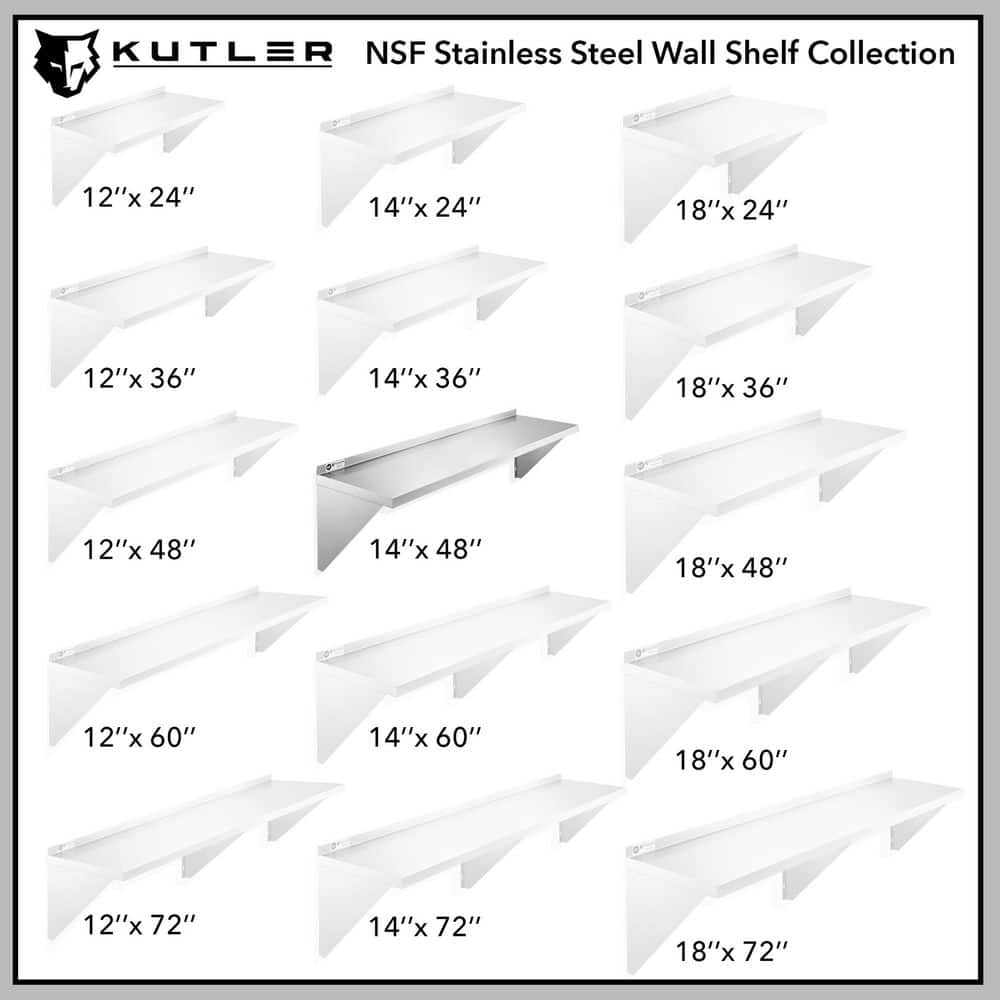 KUTLER 48" Stainless Steel Wall Mounted Shelf with Backsplash