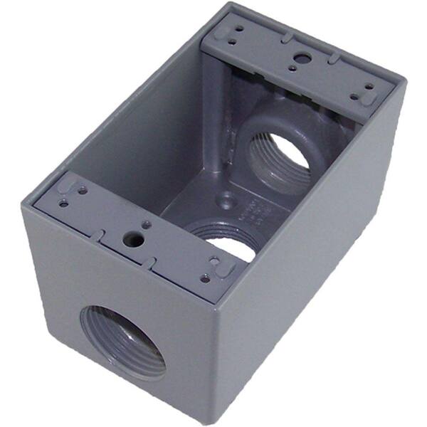 Greenfield 1 Gang Weatherproof Deep Electric Outlet Box with Three 1 in. Holes - Gray
