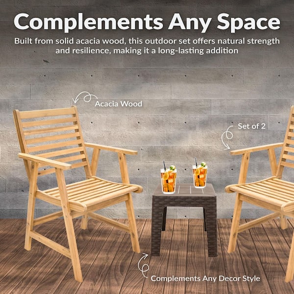 Sunnydaze Hatteras Acacia Wood Outdoor Dining Chairs-Set of 2