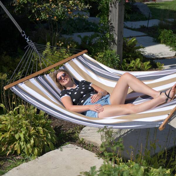 ハンモック Vivere 12 ft. Cotton Double Spreader Bar Hammock in Desert