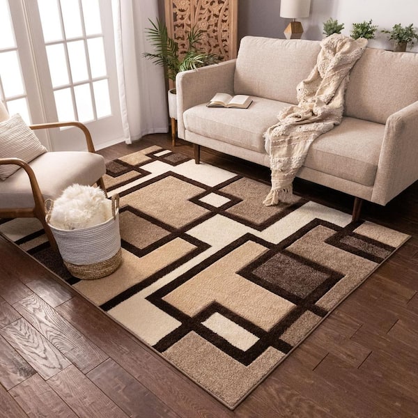 Ruby Imagination Squares Cream 8 ft. x 10 ft. Modern Geometric Area Rug