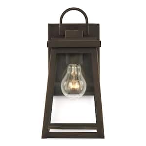 Founders Small 1-Light Bronze Transitional Exterior Outdoor Wall Sconce with Clear and White Glass Panels Included