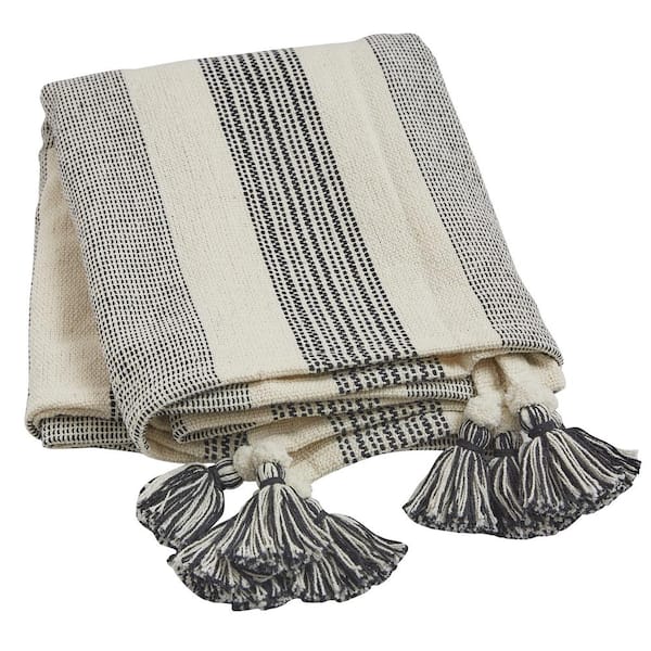 Split P Raven Stripe Black Cotton Throw Blanket