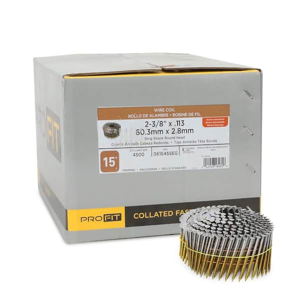 PRO-FIT 2-3/8 in. x 0.113-Gauge 15° Electro Galvanized Ring Shank Wire Coil Framing Nails (4500 per Box)