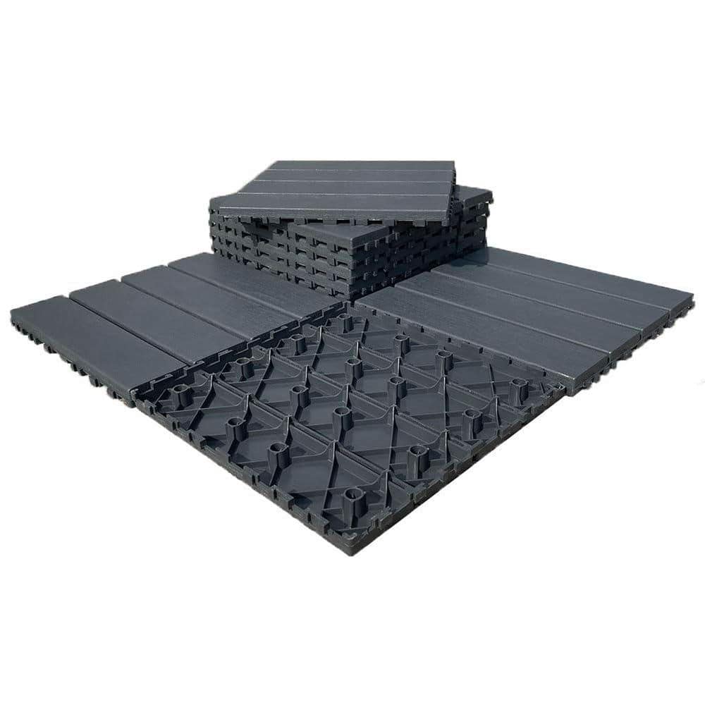9 sq. ft. Plastic Interlocking Deck Tiles 9-Pieces Patio 12 x 12 in. Waterproof Outdoor Flooring All Weather in Gray PVC price history on PriceWatchPro