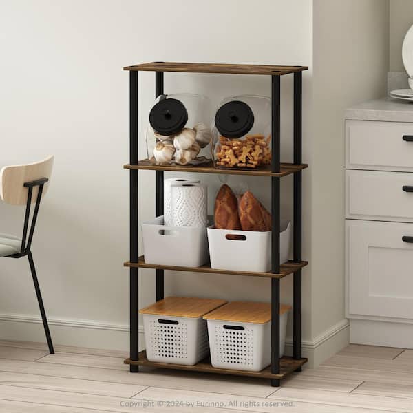 Furinno Turn-N-Tube 43.5 in. Tall Amber Pine/Black Wood 4-Shelf Bookcase