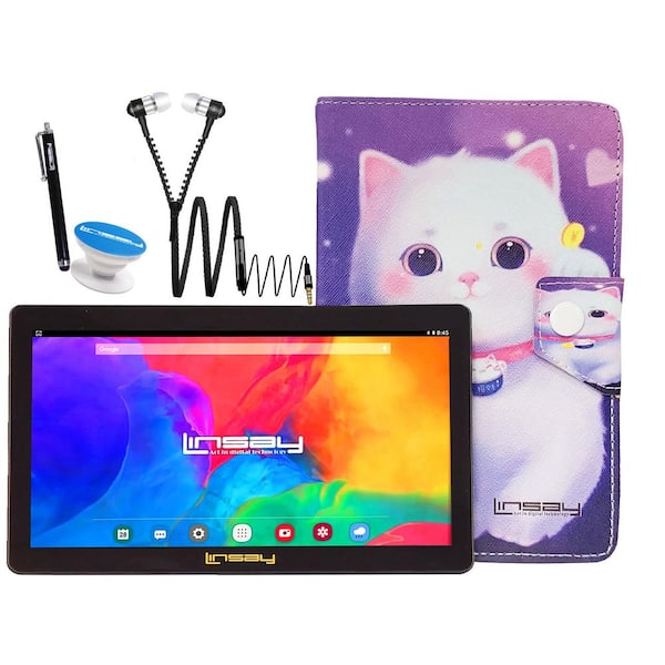 LINSAY 7 in. 64GB Android 13 Tablet with Hello Kitty Leather case, Earphones, Holder and Pen