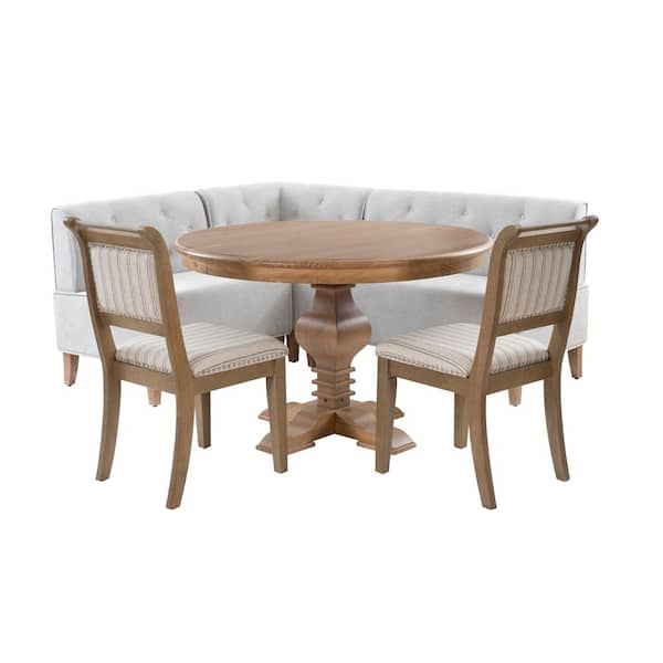 Trapp Nook 4-Piece Round Gray and Natural Wood Top Dining Room Set Seats 7