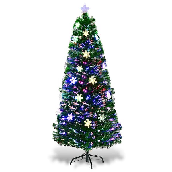 Costway 5 ft. Pre-Lit Fiber Optic Artificial Christmas Tree with Multi-Color Lights Snowflakes