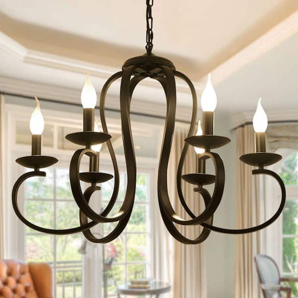 Genoci 6 Light Black Classical Retro Dimmable Chandelier with No