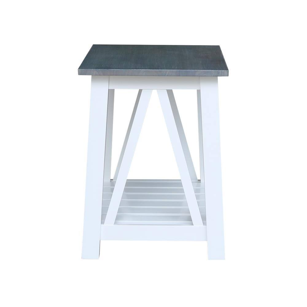 Surrey 31'' Solid Parawood End Table in White & Heather Gray