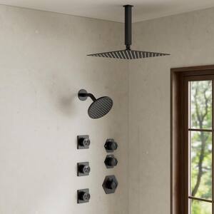 Thermostatic 5-Spray 12 and 6 in. Dual Shower Heads Ceiling Mount Fixed and Handheld Shower Head in Matte Black