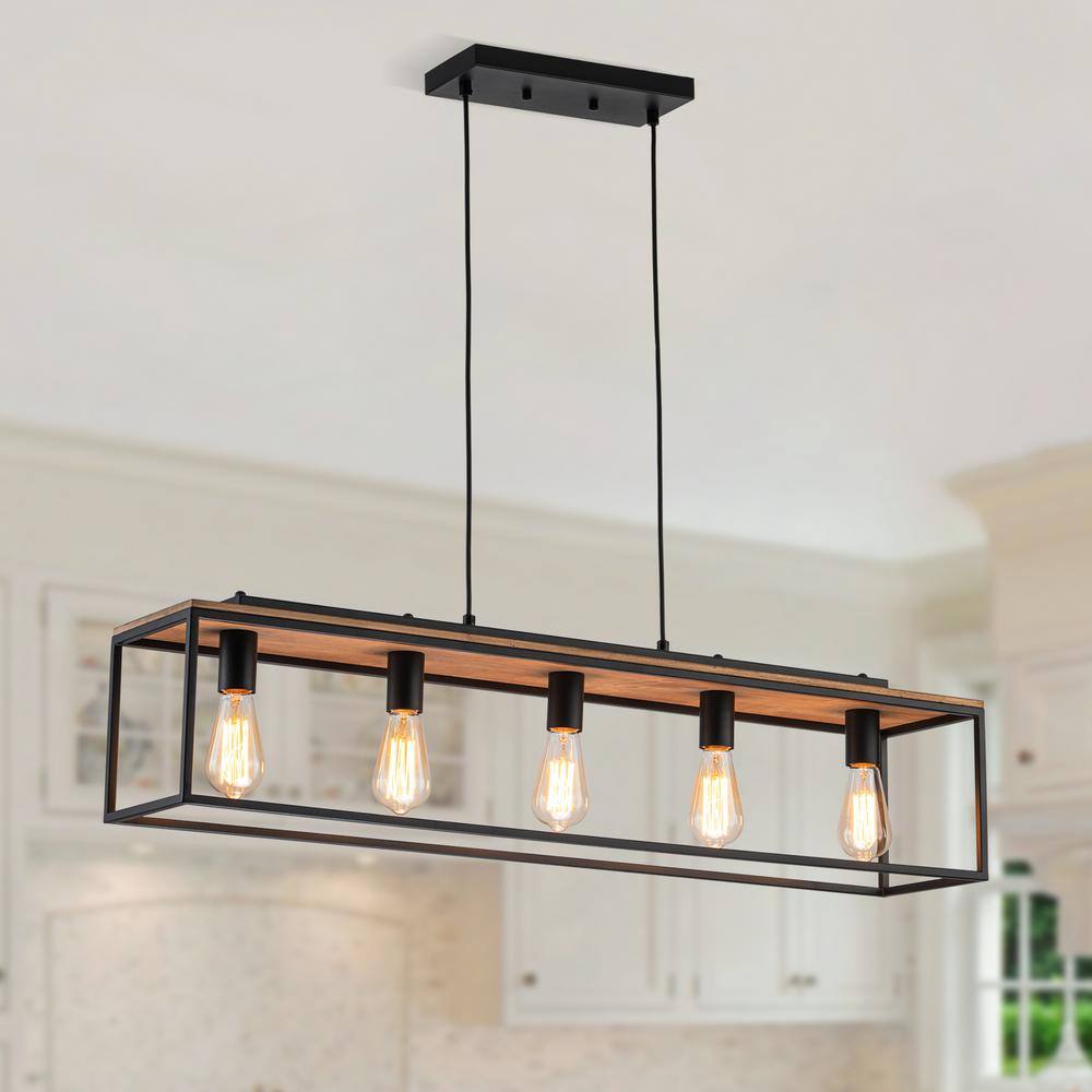 5-Light Matte Black Modern Farmhouse Rectangular Chandelier for Dining Room with No Bulbs Included price history on PriceWatchPro