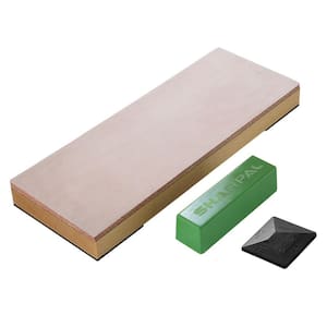 Large Leather Strop (Genuine Cowhide) 8" x 3" Kit with 2 Oz. Polishing Compound & Angle Guide for Knives & Chisels