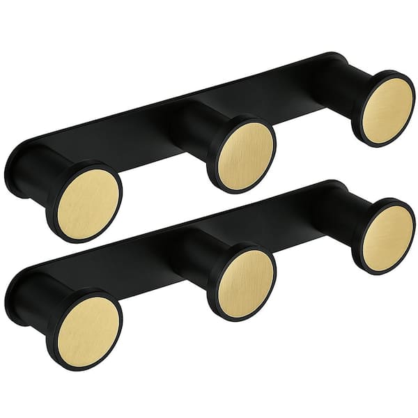 ruiling Knob 3-Post Wall-Mounted Bath Hook Rack in Stainless Steel-2-Pack
