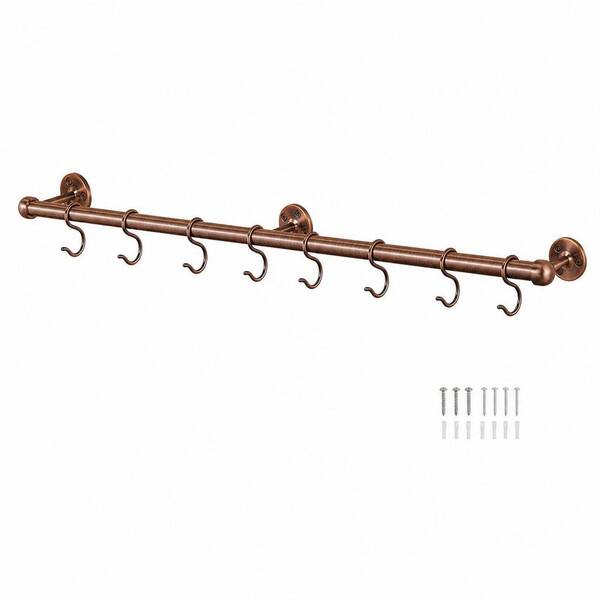 39.4 in. Antique Copper Stainless Steel Wall Mounted Pot Rack, Hanging Pot and Pan Rack with S Hooks for Kitchen