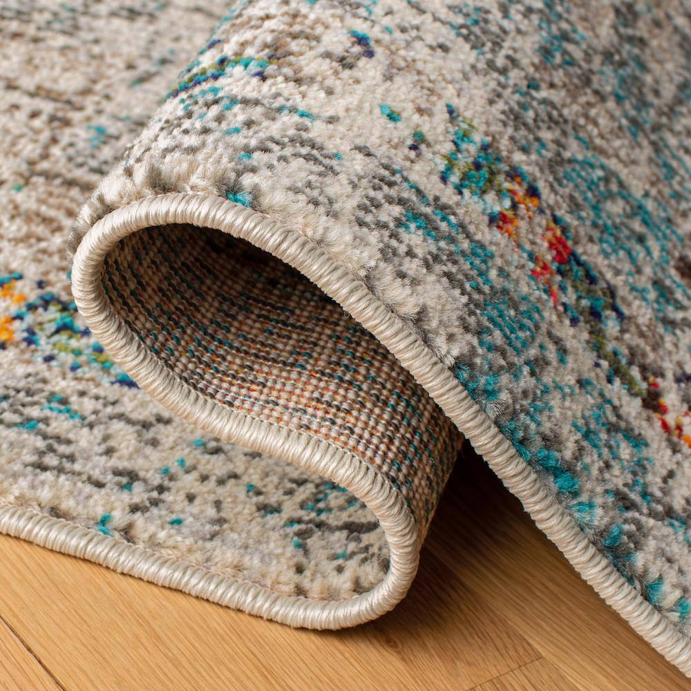 Elegant Grey and Gold Synthetic 26" Non-slip Runner Rug