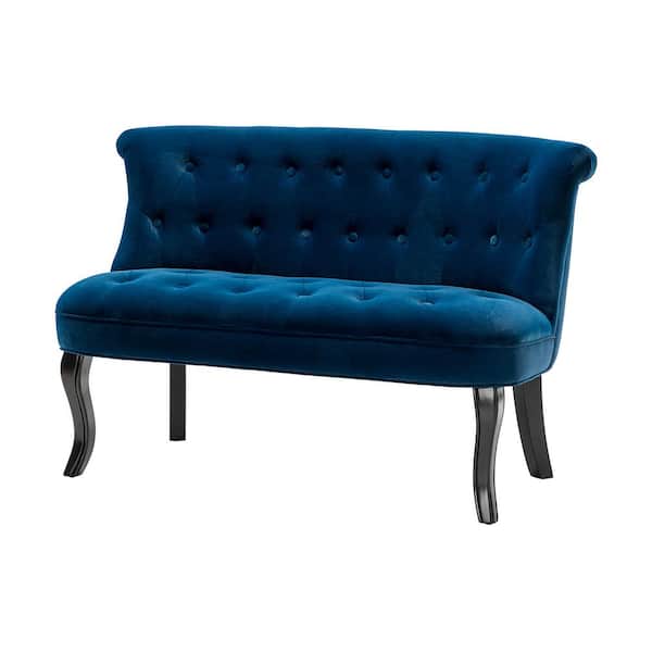JAYDEN CREATION Niccolo 47 in. Navy Velvet Loveseat with Cabriole Legs and Button-tufted Back
